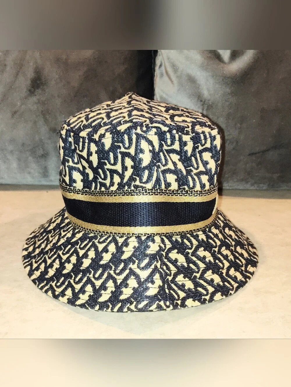 CHRISTIAN DIOR MONOGRAM OBLIQUE DIOR MONOGRAM JACQUARD BEIGE & BLUE BUCKET HAT